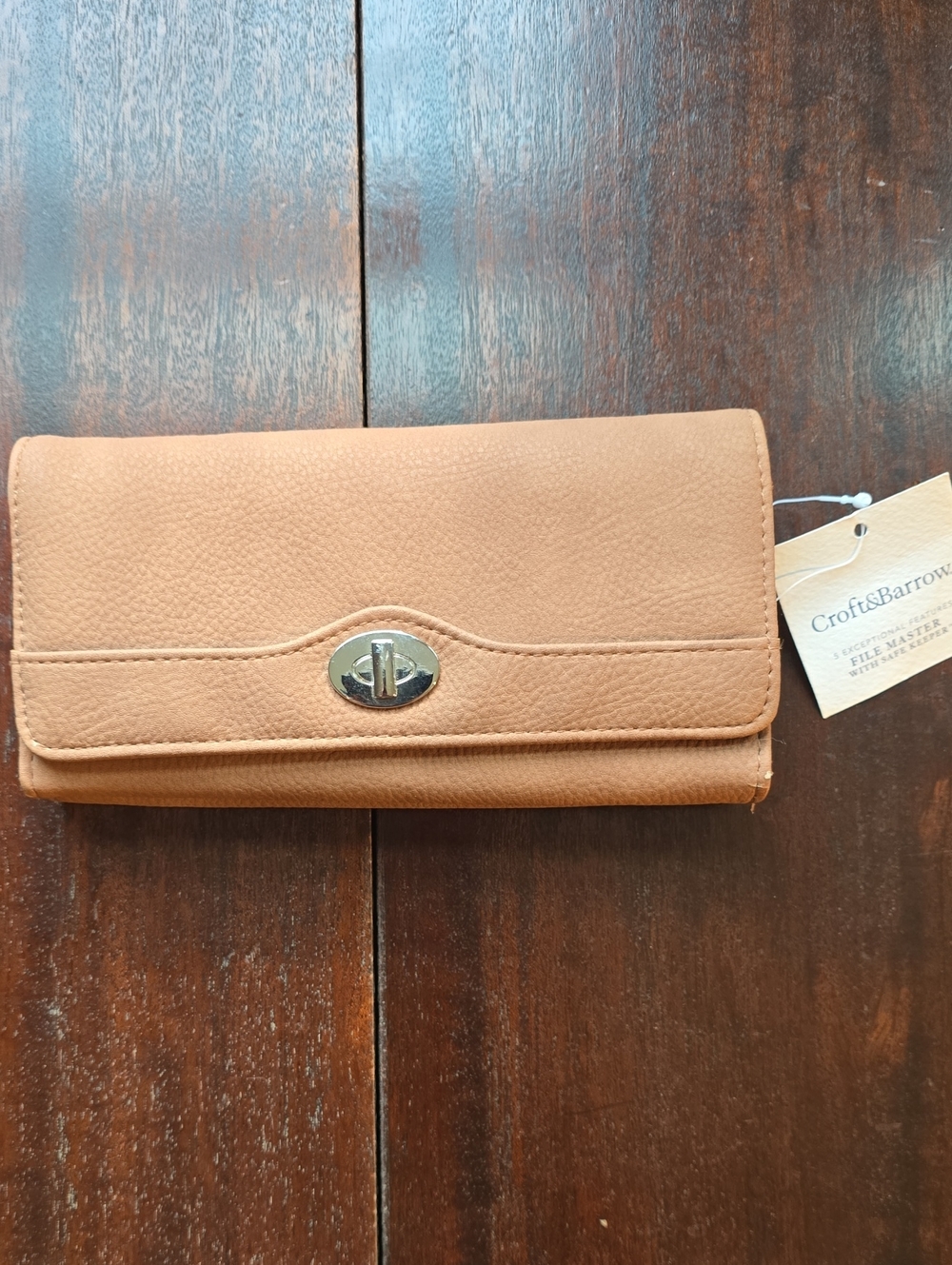croft & barrow Tan Pebbled Fold-Over Wallet File Master With Safe Keeper